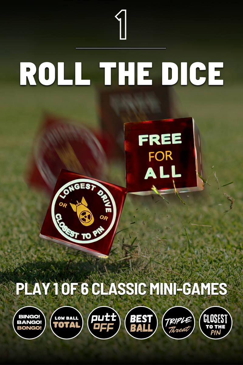 Promotional graphic for a mini-game with dice and text on a grassy background