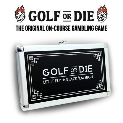 Golf or Die product with branding and text on a white background